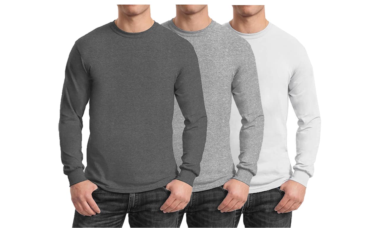 Galaxy By Harvic Long Sleeve Crew Neck Men's Egyptian Cotton-Blend T-Shirt 3 Pack